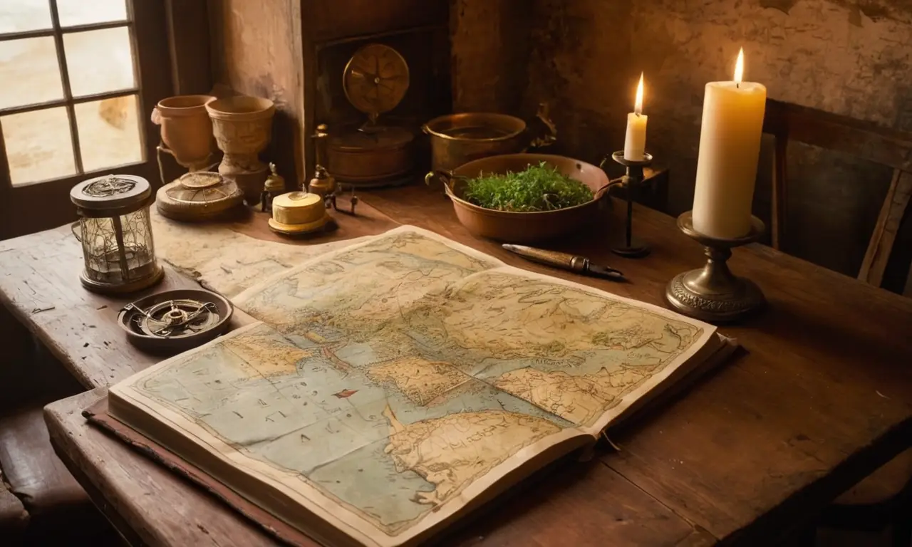 Une ancienne carte sur une table rustique