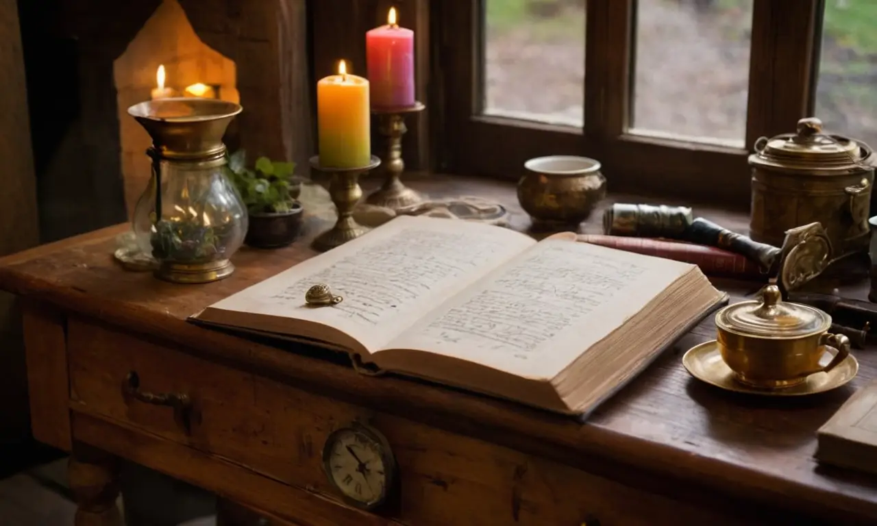 Table rustique, livres, thé et lumière chaleureuse