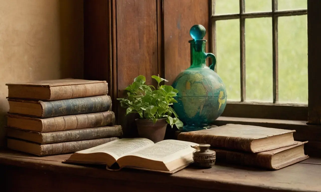 Un bureau ancien rempli de livres et souvenirs