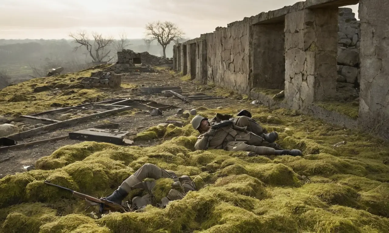 Scène de guerre, soldat seul en concentration