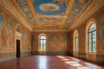 Ciel peint avec fresques bibliques vibrantes