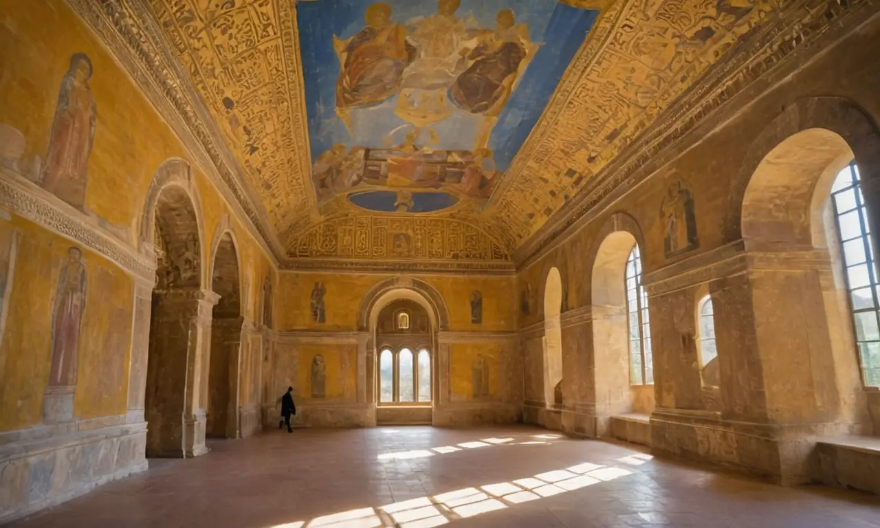Plafond orné, couleurs vives, profondeur et lumière