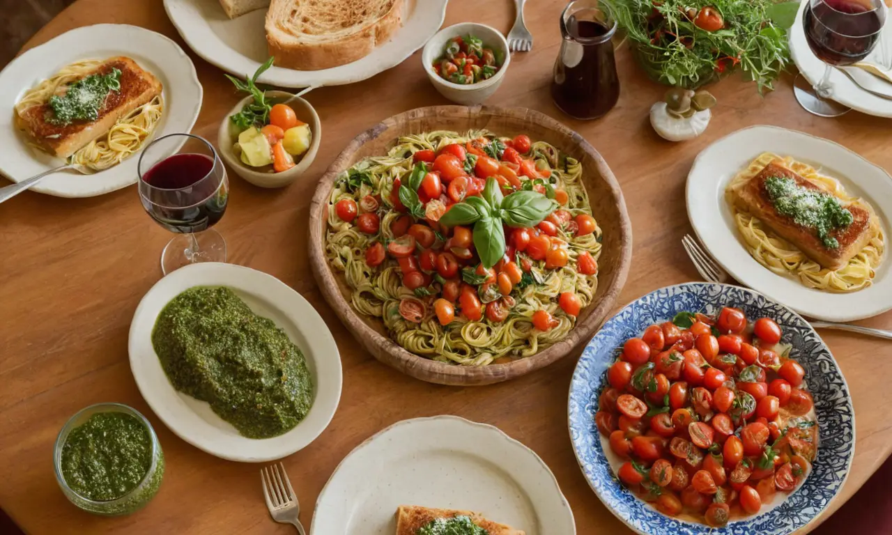 Table en bois avec délicieux plats italiens