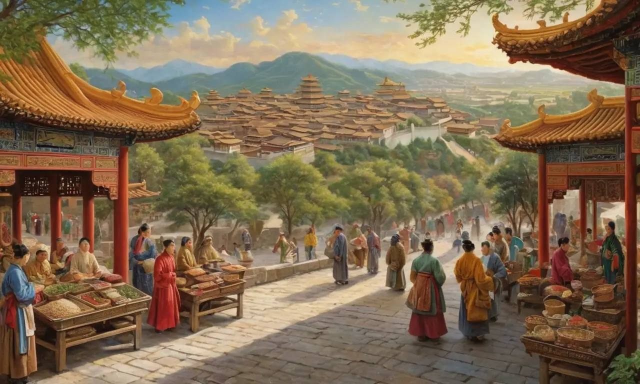 Fresque complexe illustrant la dynastie Ming