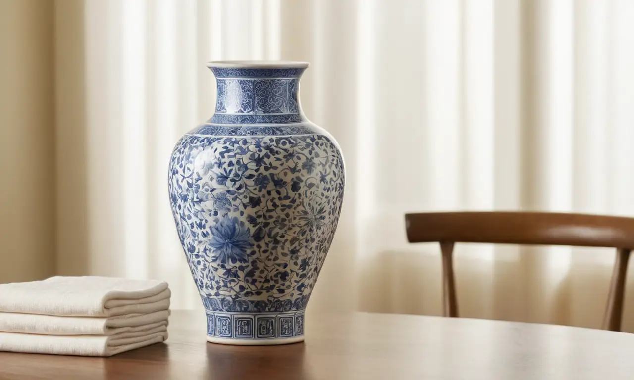 Vase en porcelaine bleu, élégant et artisanal
