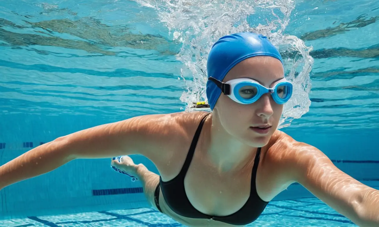 Piscine ensoleillée, nageurs concentrés et ambiance tranquille