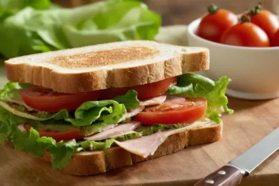 Un sandwich appétissant sur une planche en bois