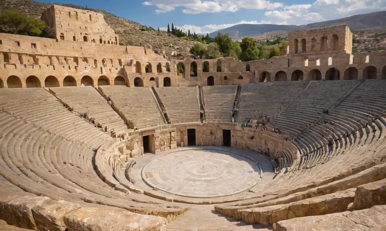 Amphithéâtre grec ancien, acteurs et mythologie