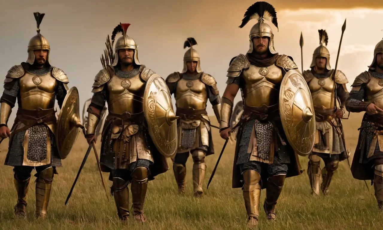 Champ de bataille orageux avec guerriers en armure