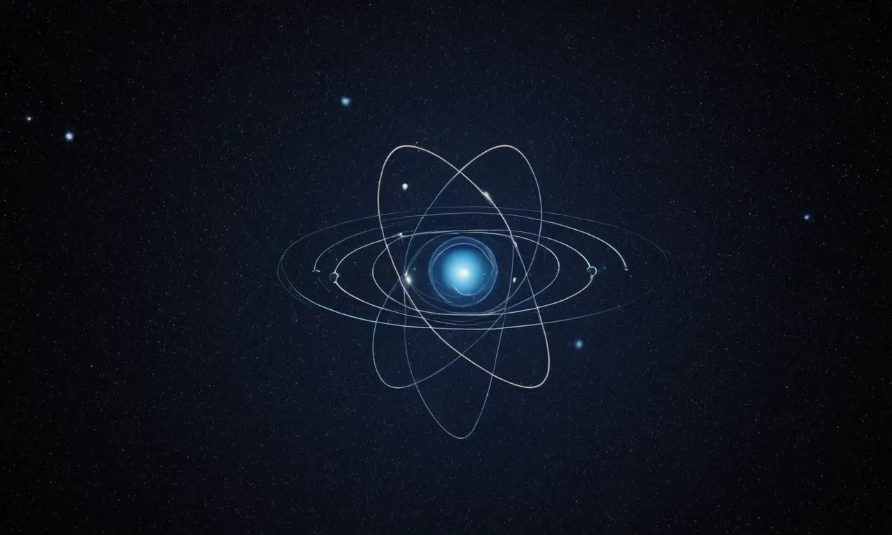 Structure atomique détaillée sur fond bleu profond