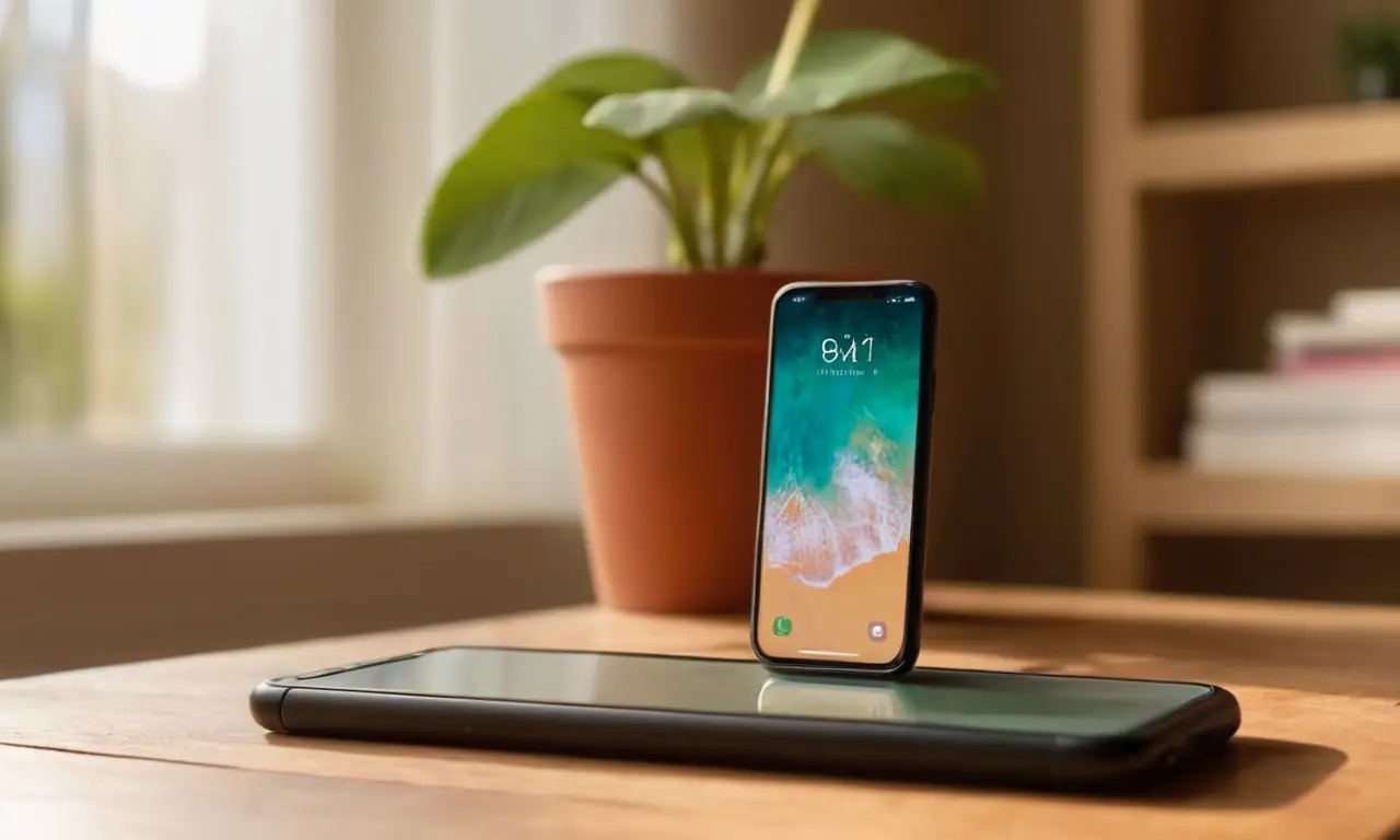 Smartphone élégant sur table en bois
