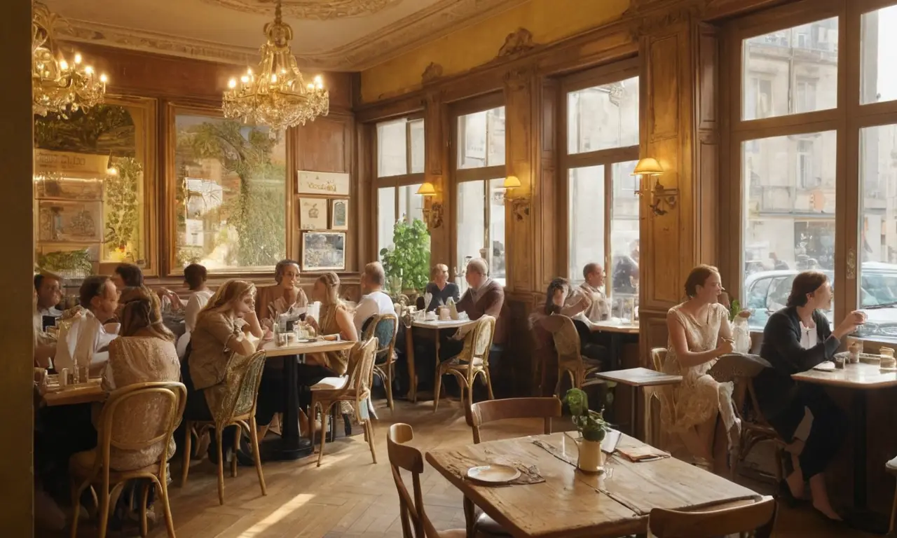 Café parisien animé, ambiance chaleureuse et conviviale