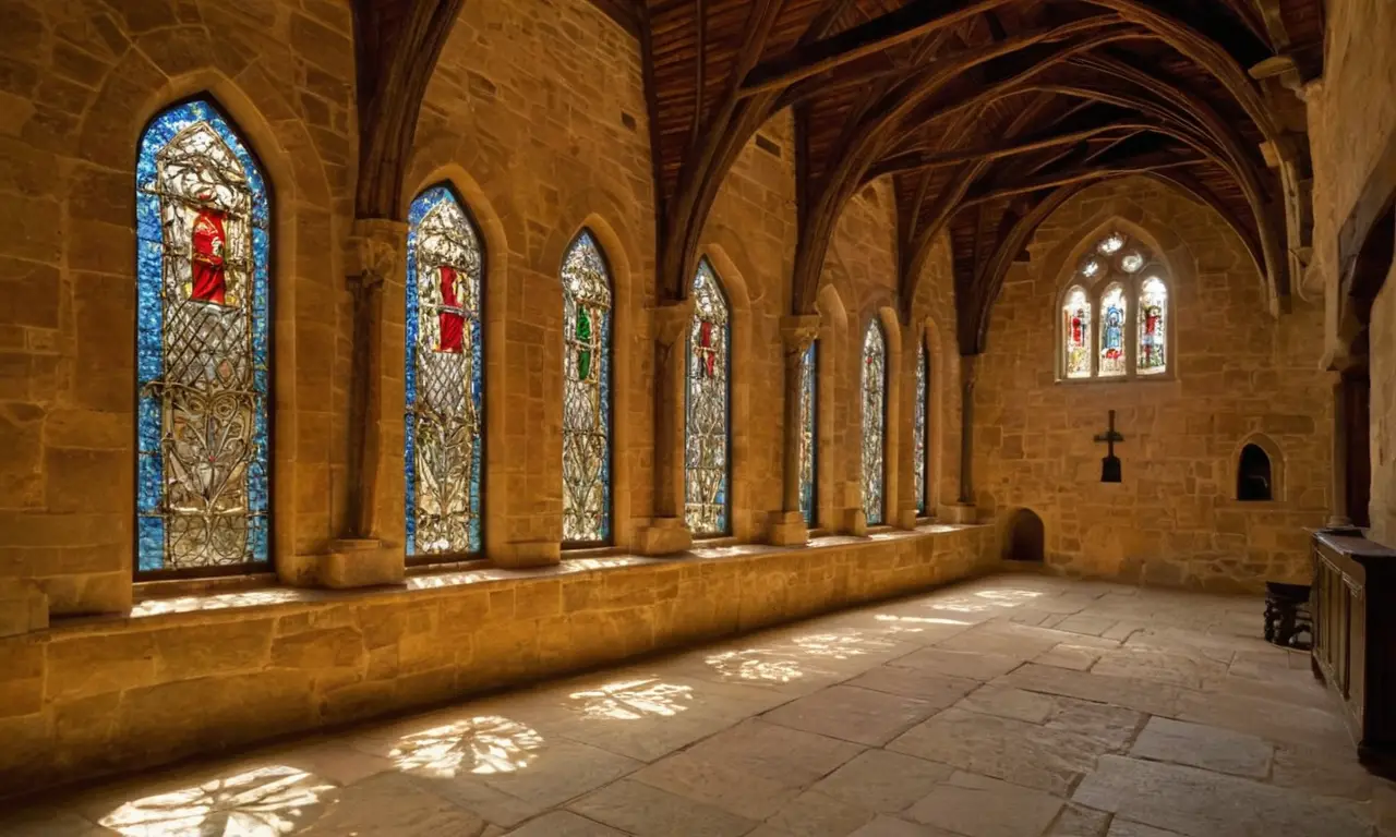 Église majestueuse aux arcs et vitraux colorés