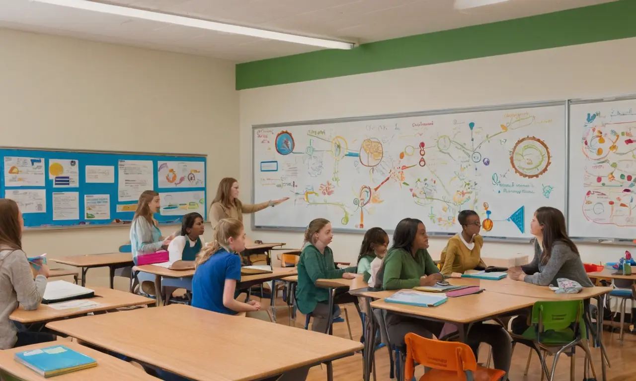 Salle de classe ensoleillée, apprentissage actif