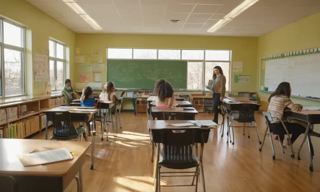 Classe dynamique avec élèves engagés et lumière