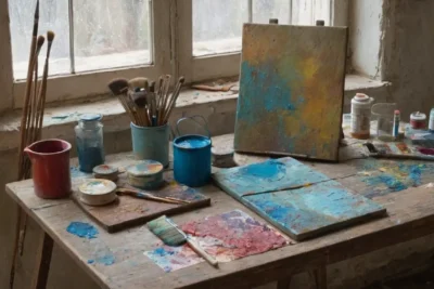 Tableau dart avec couleurs vibrantes et lumières