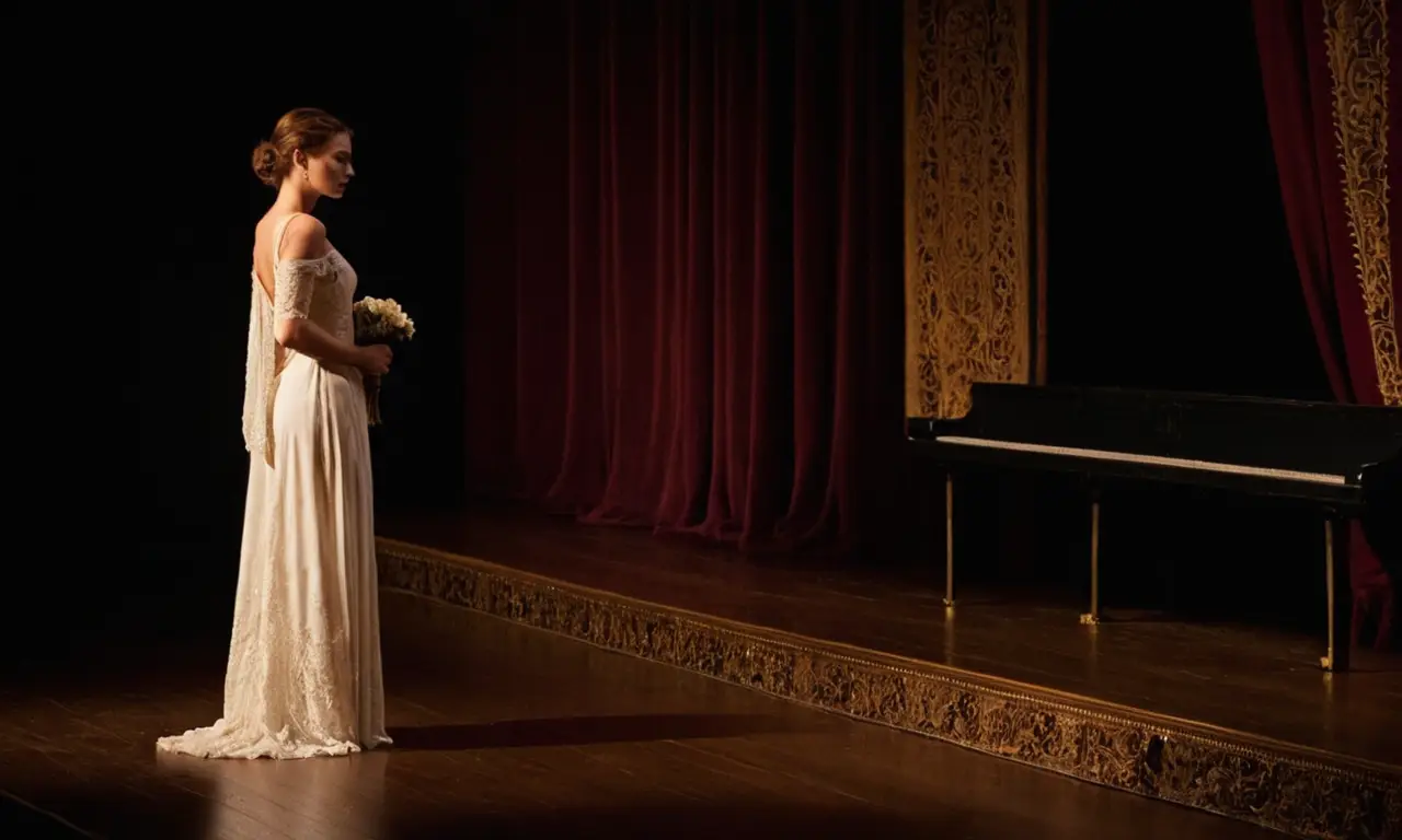 Une actrice seule sous les projecteurs, captivante