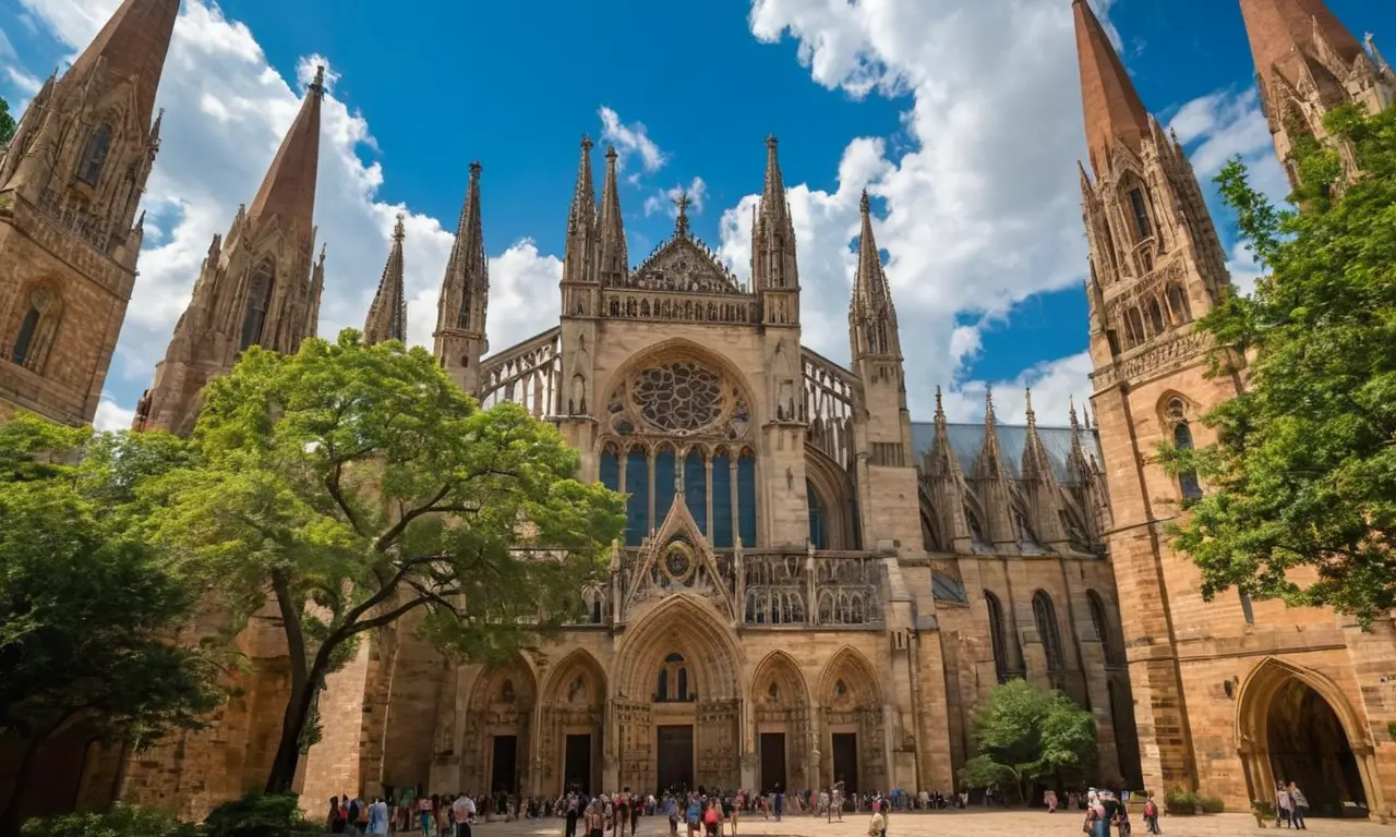 Cathédrale gothique majestueuse, ambiance historique vivante