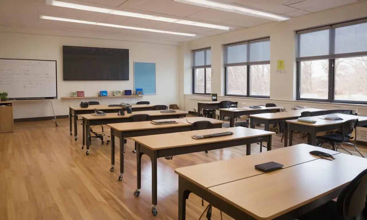 Salle de classe moderne, apprentissage collaboratif animé