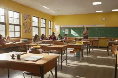 Salle de classe lumineuse et animée