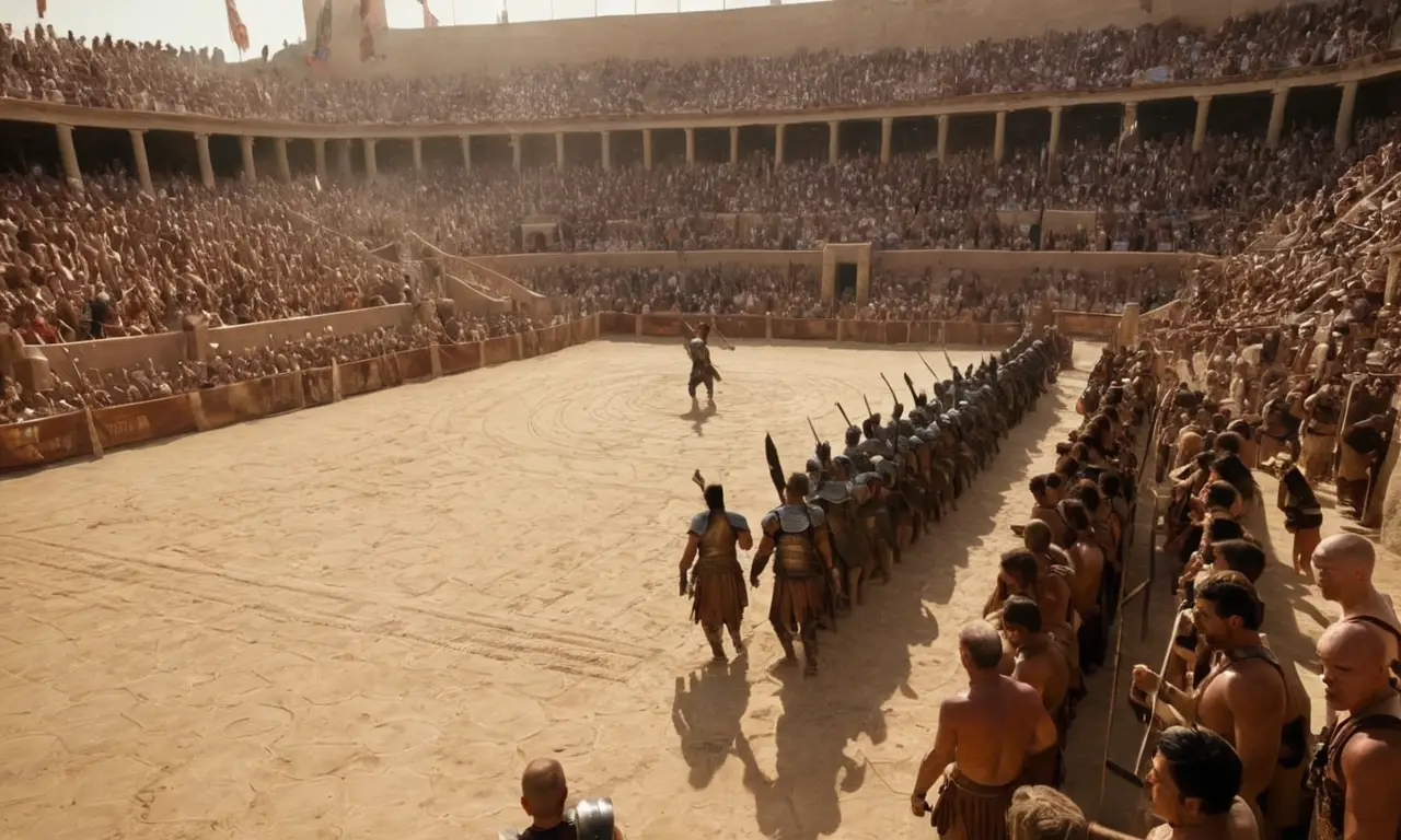 Arène vibrante avec gladiateurs et spectateurs