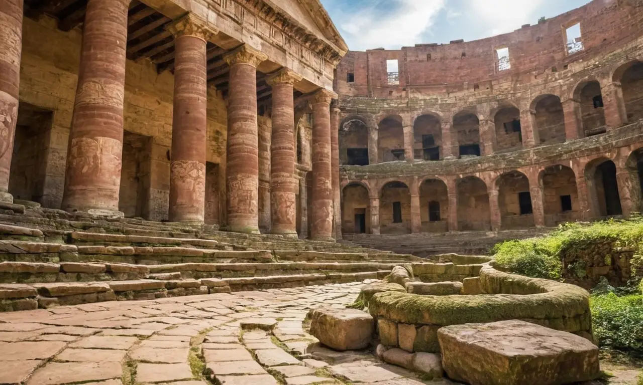 Amphithéâtre ancien, gladiateurs, lumière, suspense