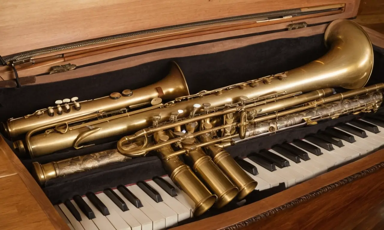 Instruments variés brillent dans une lumière chaleureuse