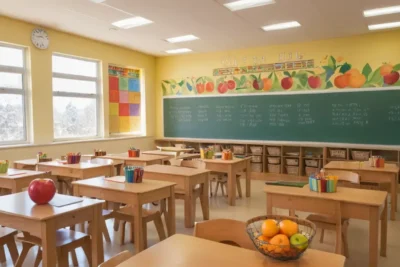 Salle de classe dynamique et colorée