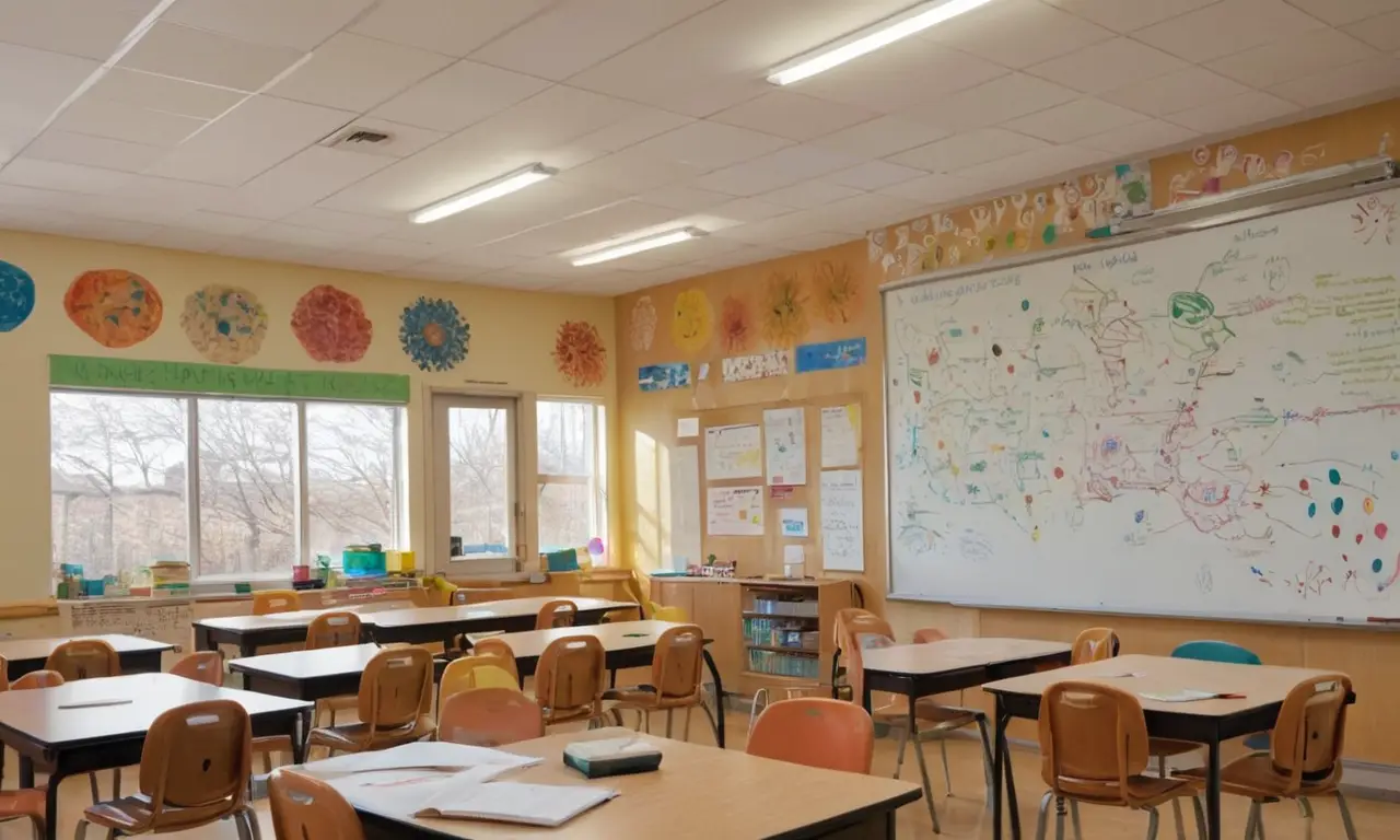Salle de classe lumineuse, ambiance dapprentissage dynamique