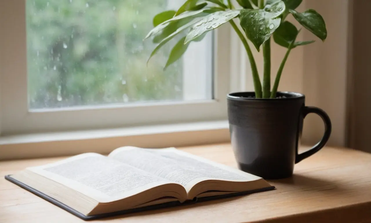 Livre de grammaire italien, café et plantes