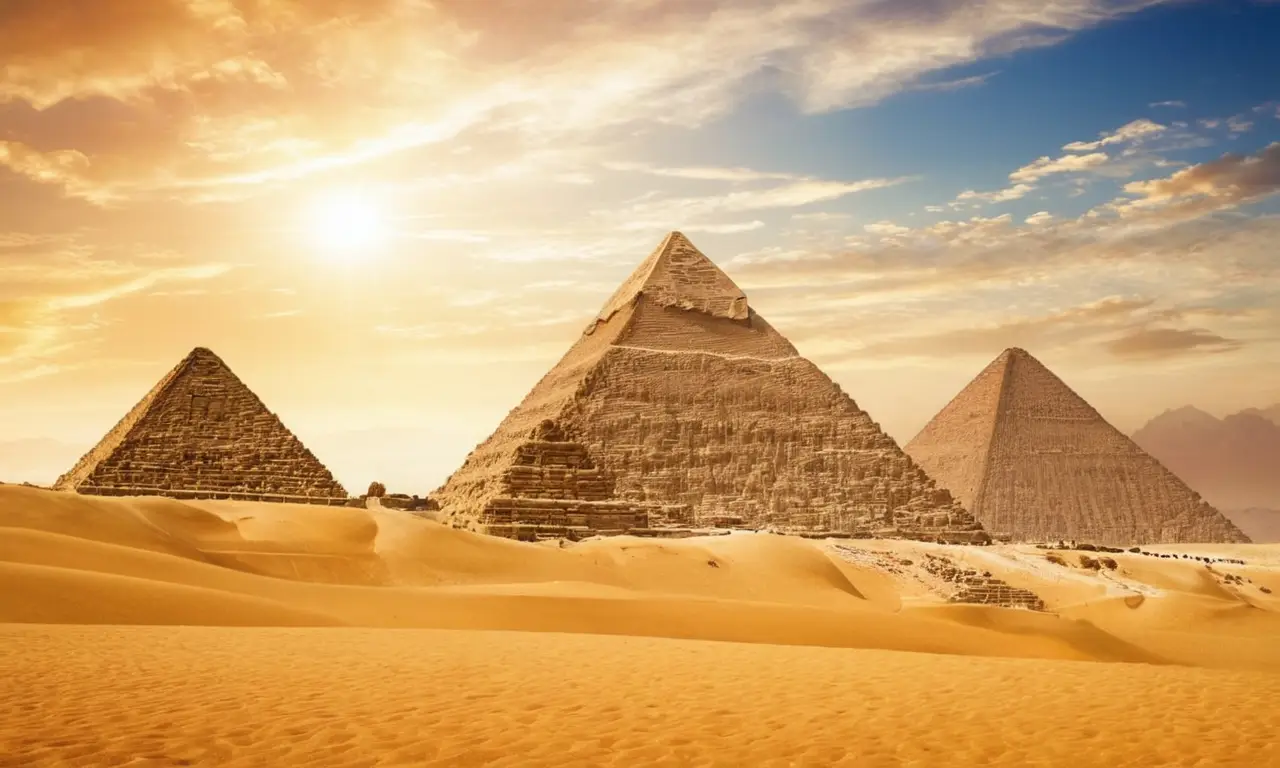 Un désert doré avec pyramides majestueuses