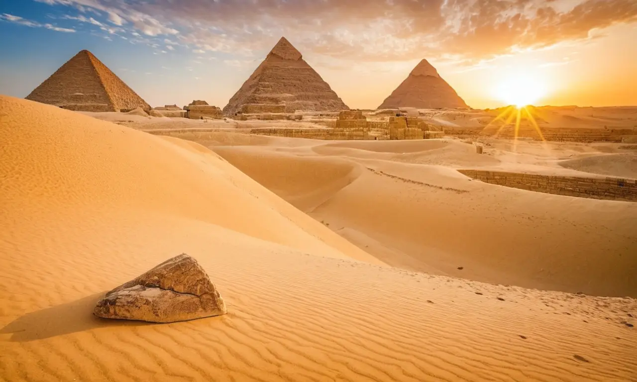 Pyramides majestueuses et désert enchanteur ensemble