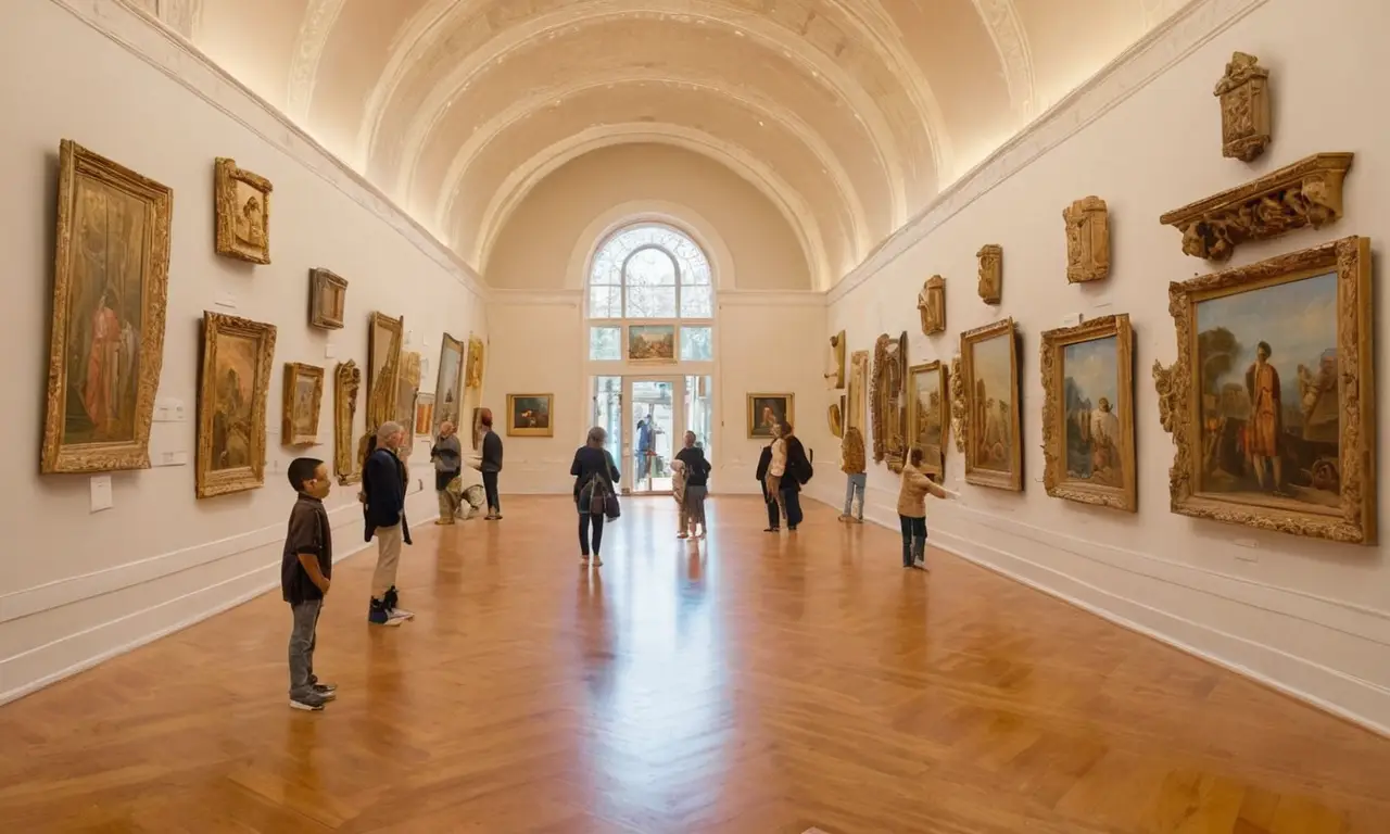 Galerie dart animée, lumière dorée chaleureuse