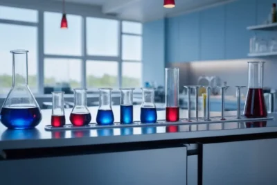 Laboratoire organisé avec bocaux colorés