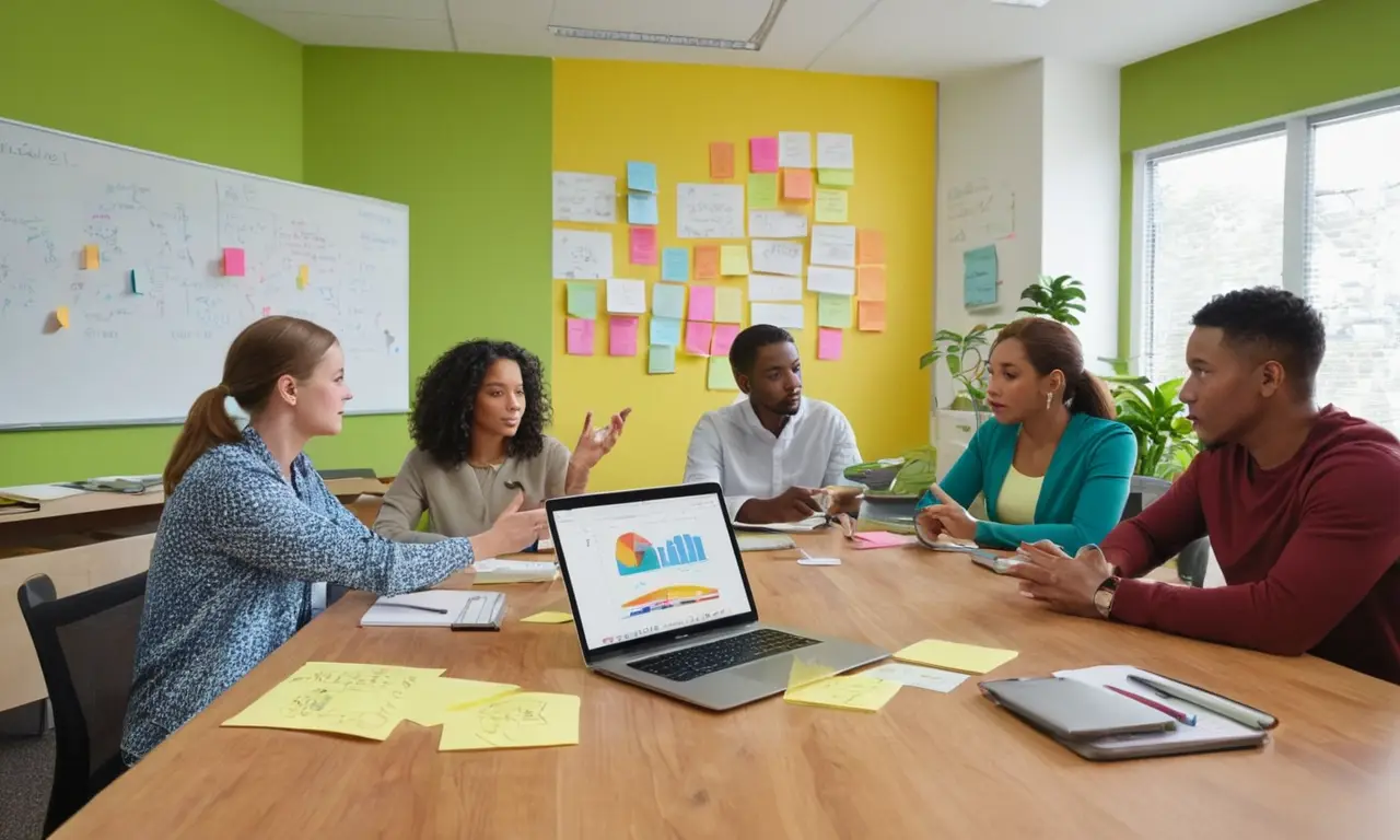Salle lumineuse et collaborative avec échanges dynamiques