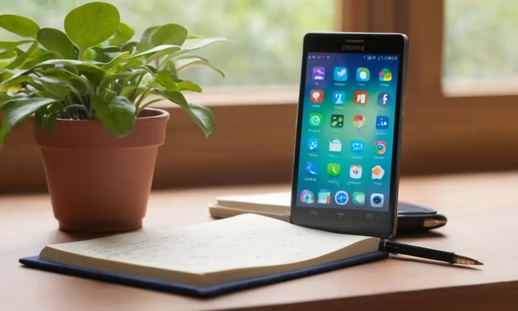 Un smartphone élégant sur un bureau en bois