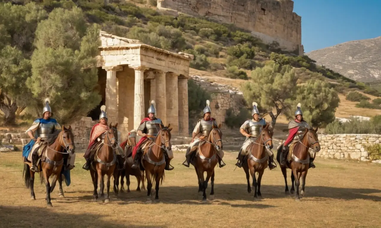 Paysage grec ancien, lumière dorée et grandeur