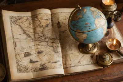 Une carte ancienne sur une table rustique