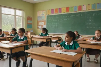 Salle de classe animée avec étudiants concentrés