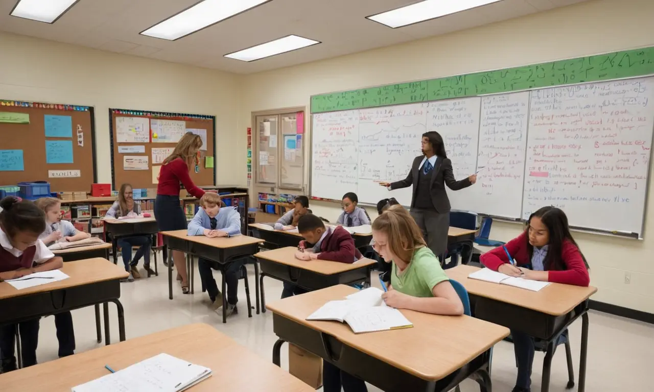 Salle de classe lumineuse avec étudiants concentrés