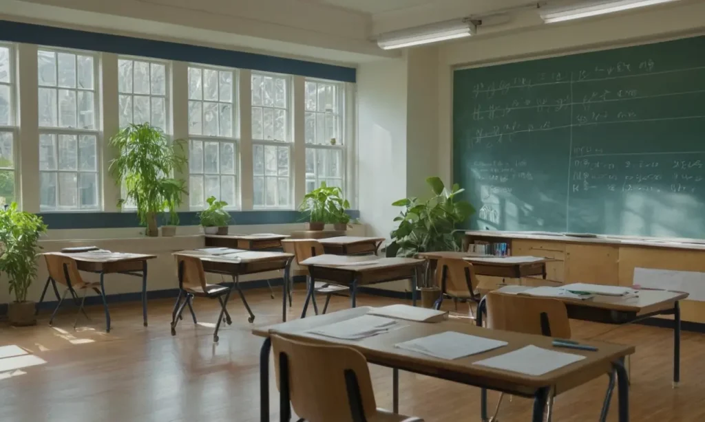 Salle de classe lumineuse avec matériel scolaire