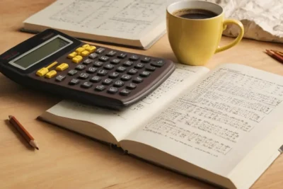 Livre de mathématiques sur un bureau lumineux