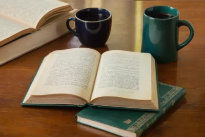 Un livre usé sur un bureau chaleureux
