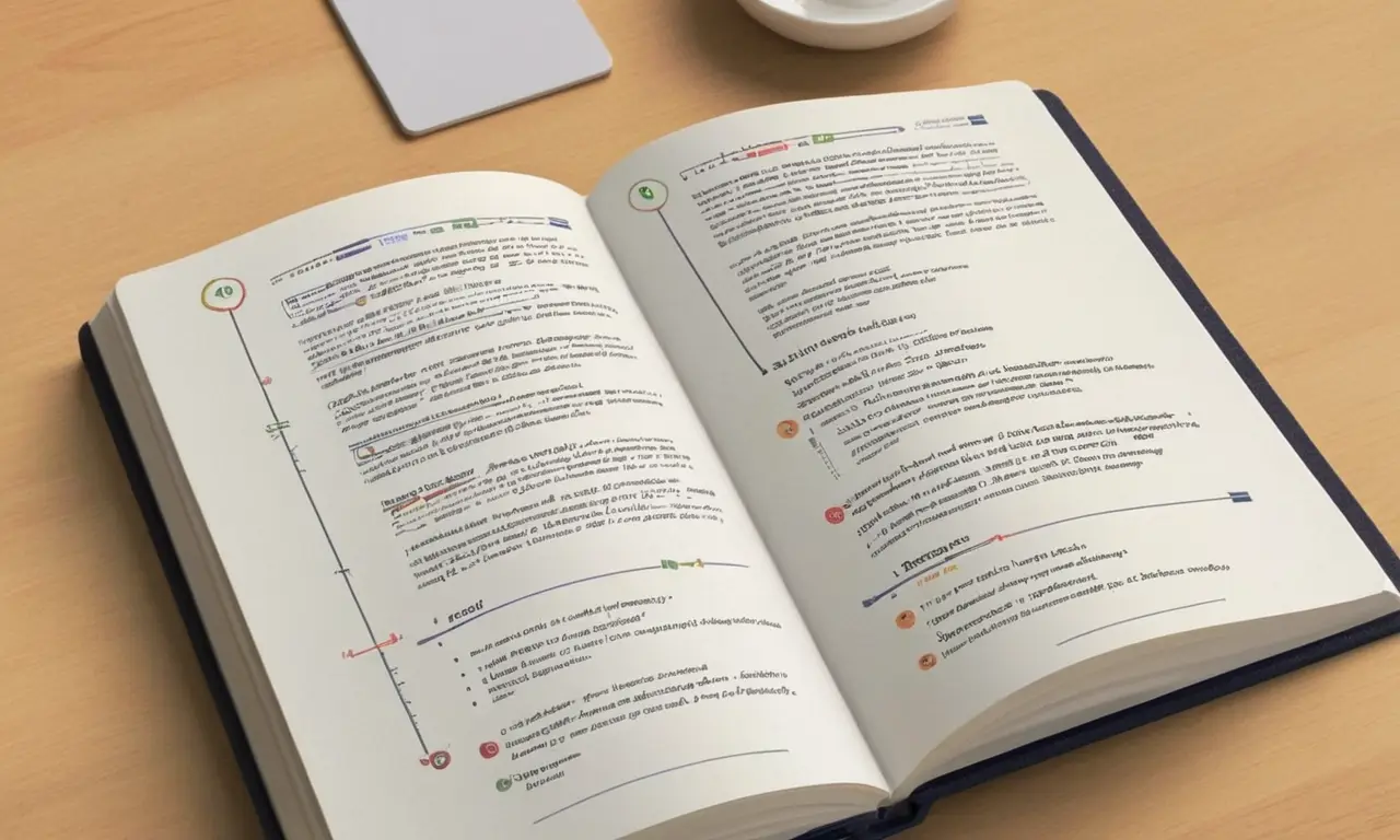 Livre ouvert avec illustrations colorées et organisé