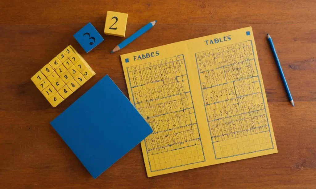 Table en bois avec papier et blocs colorés