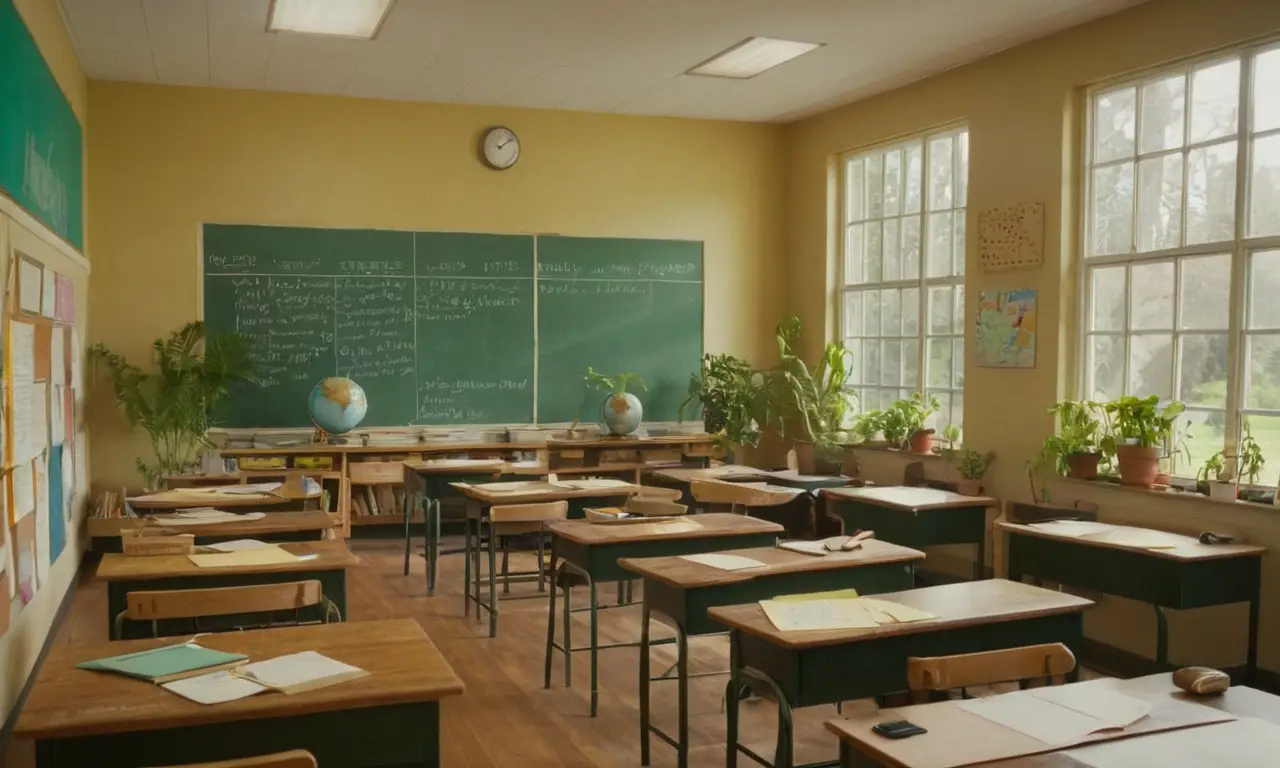 Salle de classe lumineuse avec élèves attentifs