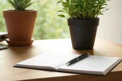 Bureau bien organisé avec lumière naturelle