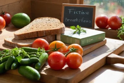 Table en bois avec fruits et livres
