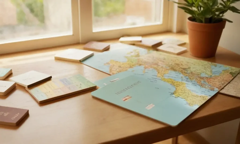 Table en bois avec vocabulaire allemand coloré