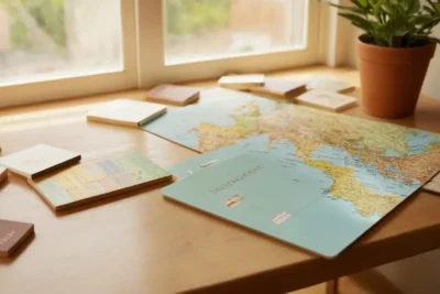 Table en bois avec vocabulaire allemand coloré